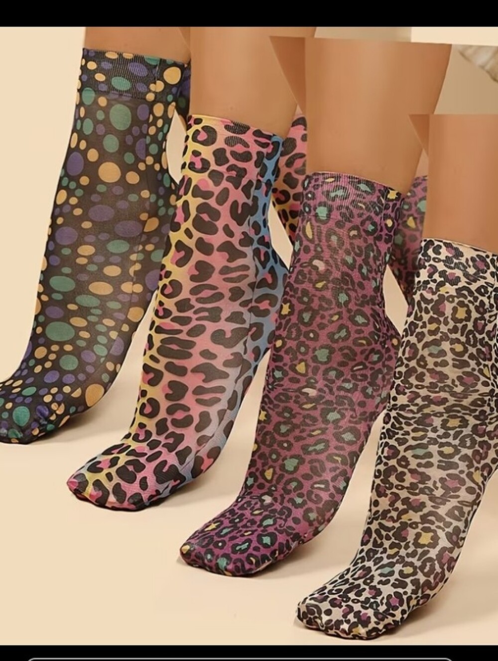 4-Pair Leopard Print Sheer Socks - Multicolor